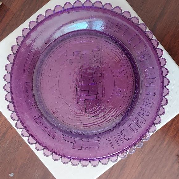 Unique Vintage Art Vintage Purple Violet Glass Cup Plate Edaville Rail Road Cranberry Belt